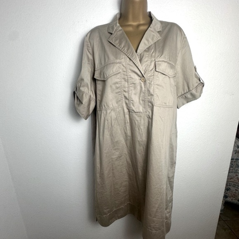 Gerard Darel Tan/Creamish 100% Cotton‎ Utility Rolled Cuffs W/Button Dress 42/10